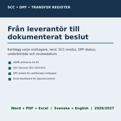 SCC DPF internationell dataöverföring transfer register GDPR kapitel V