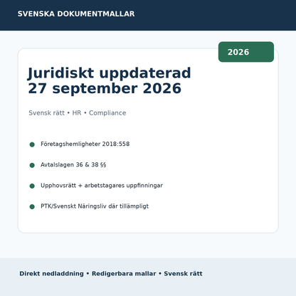Juridiskt uppdaterad sekretess konkurrens IP anställd 2026 svensk rätt