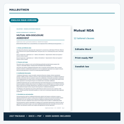 English main version preview of mutual NDA confidentiality agreement