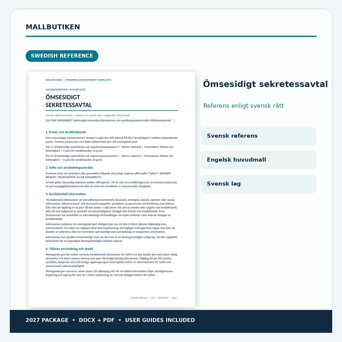 Swedish reference of English mutual non-disclosure agreement governed by Swedish law