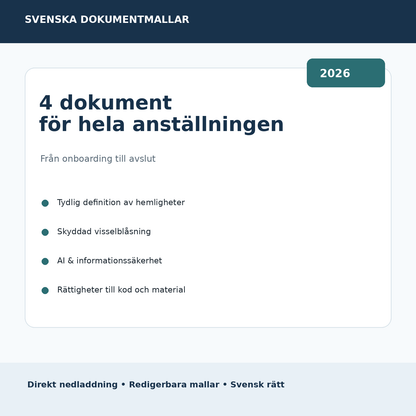 Innehåll i sekretessförbindelse anställd 2026 med IP konkurrens och offboarding