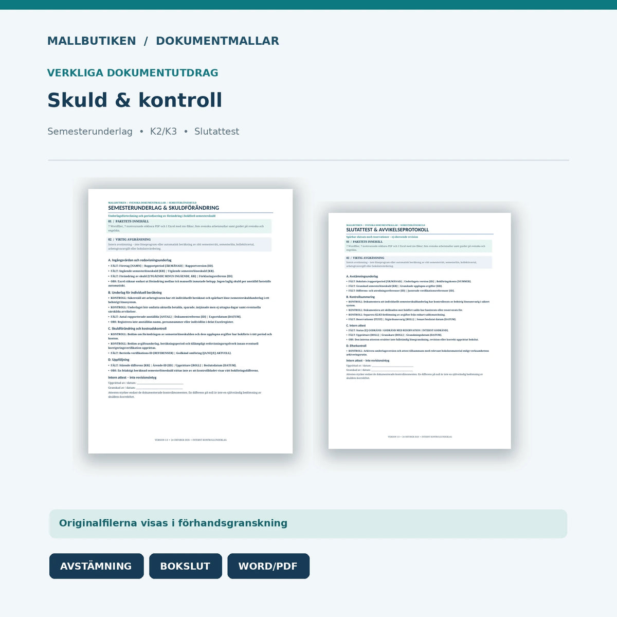 Semesterlöneskuld bokslutsbilaga protokoll och ansvarskontroll Word PDF