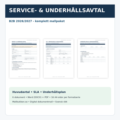 Serviceavtal och underhållsavtal B2B 2026/2027 – Word PDF mallpaket