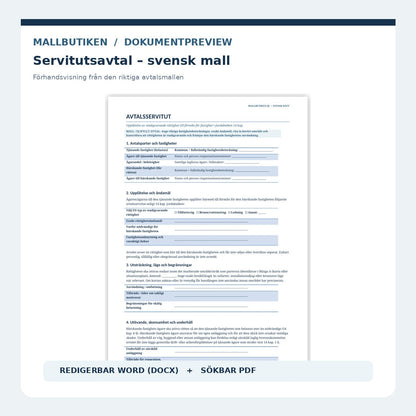 Svensk dokumentpreview från servitutsavtalet i Word och PDF