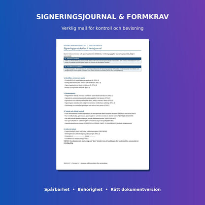 Signeringsjournal och formkravsprotokoll – verklig förhandsvisning i Word och PDF