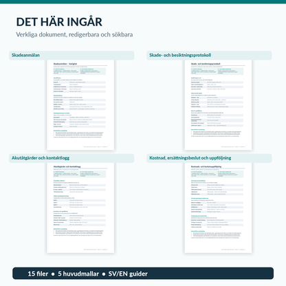 Skadeanmälan och besiktningsprotokoll för fastighet – riktiga Word/PDF-dokument