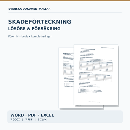 Skadeförteckning för lösöre – Word, PDF, Excel och dokumentförhandsvisning