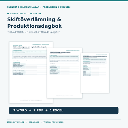 Skiftöverlämning och produktionsdagbok – 7 Word, 7 PDF och 1 Excel med verkliga dokumentförhandsvisningar