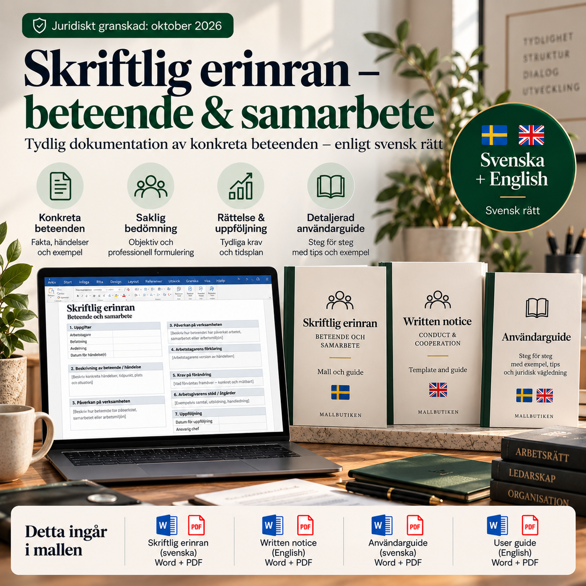 Skriftlig erinran beteende och samarbete – svensk och engelsk Word/PDF-mall med användarguide