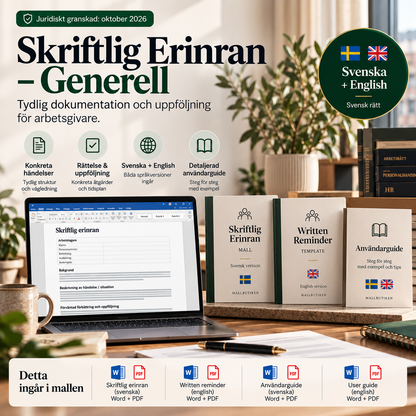 Skriftlig erinran generell – svensk och engelsk Word/PDF-mall med användarguide