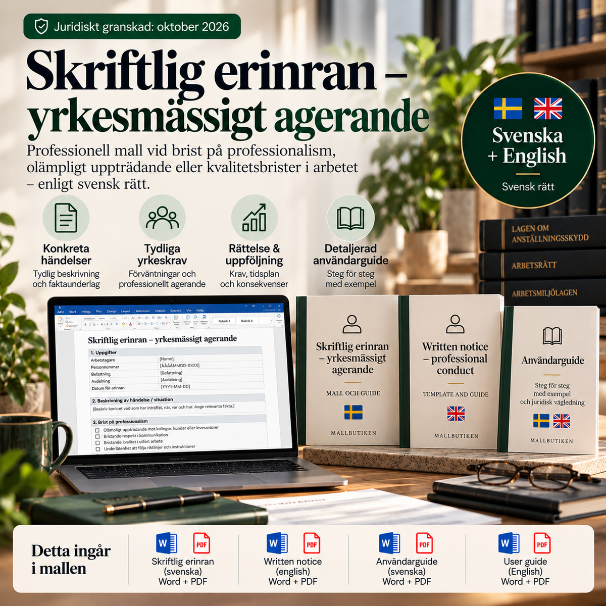 Skriftlig erinran yrkesmässigt agerande – svensk och engelsk Word/PDF-mall med användarguide