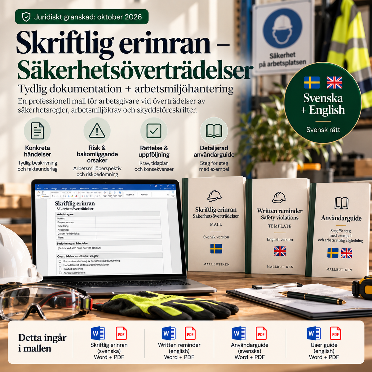 Skriftlig erinran vid säkerhetsöverträdelser – svensk och engelsk Word/PDF-mall med användarguide