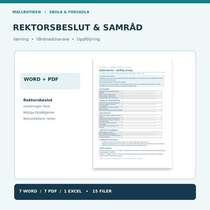 Skriftlig varning till elev – verkligt rektorsbeslut, samråd och uppföljning Word PDF