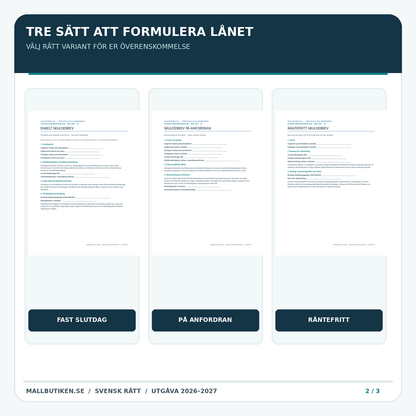 Verkliga dokument: skuldebrev med fast slutdag, på anfordran och räntefritt