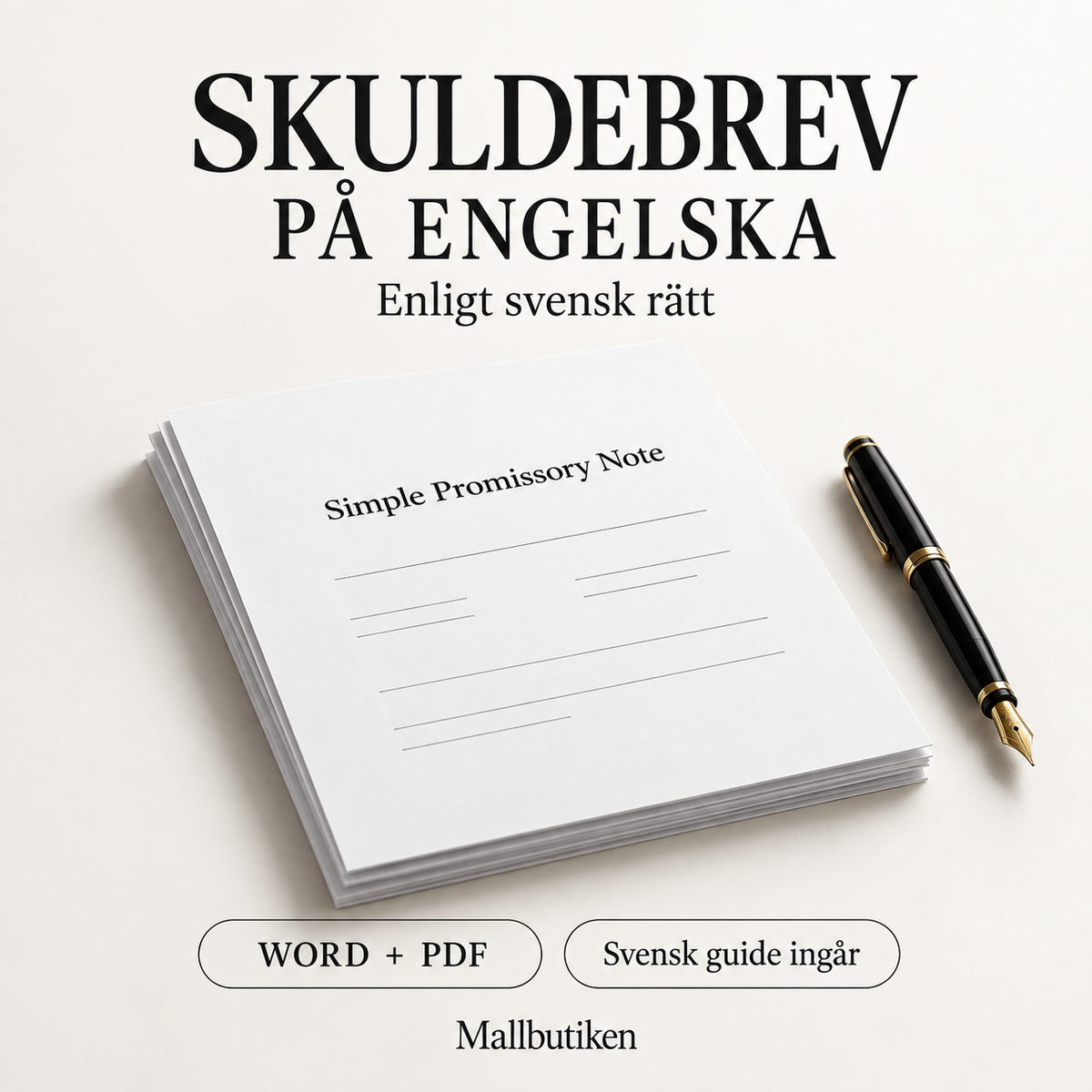 Skuldebrev på engelska enligt svensk rätt – mall i Word och PDF med svensk ifyllnadsguide