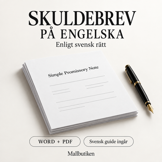 Skuldebrev på engelska enligt svensk rätt – mall i Word och PDF med svensk ifyllnadsguide