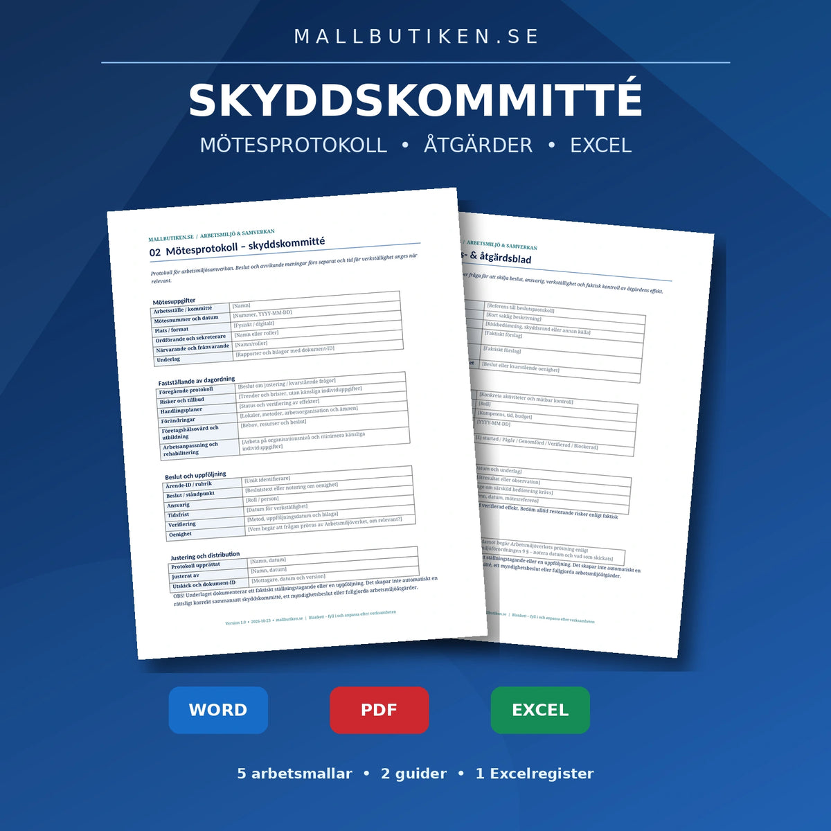 Skyddskommitté och arbetsmiljösamverkan – mötesprotokoll och register Word PDF Excel