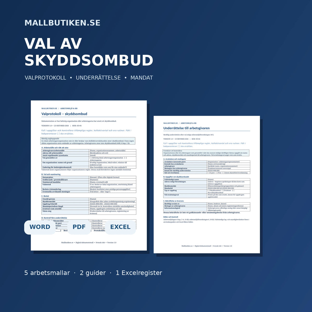 Val av skyddsombud och arbetsmiljöombud – valprotokoll, underrättelse och register