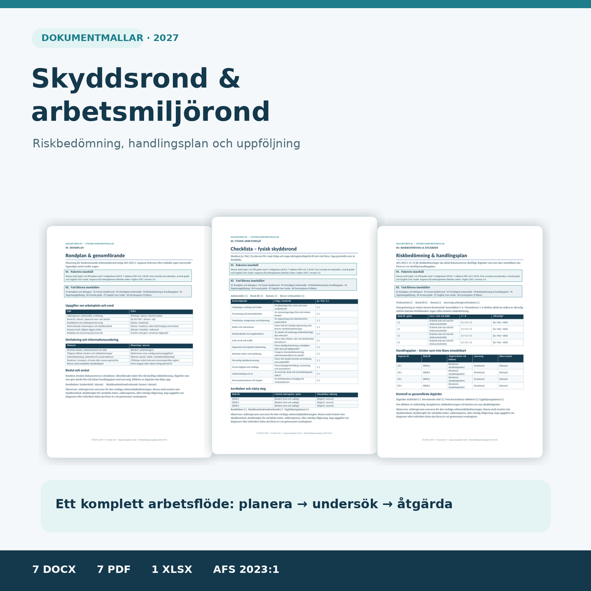 Skyddsrond och arbetsmiljörond 2027 – Word PDF Excel för riskbedömning och handlingsplan