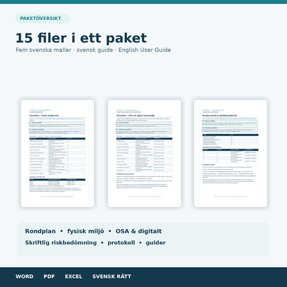 Skyddsrond checklista, organisatorisk social arbetsmiljö, riskbedömning och rondprotokoll i Word och PDF