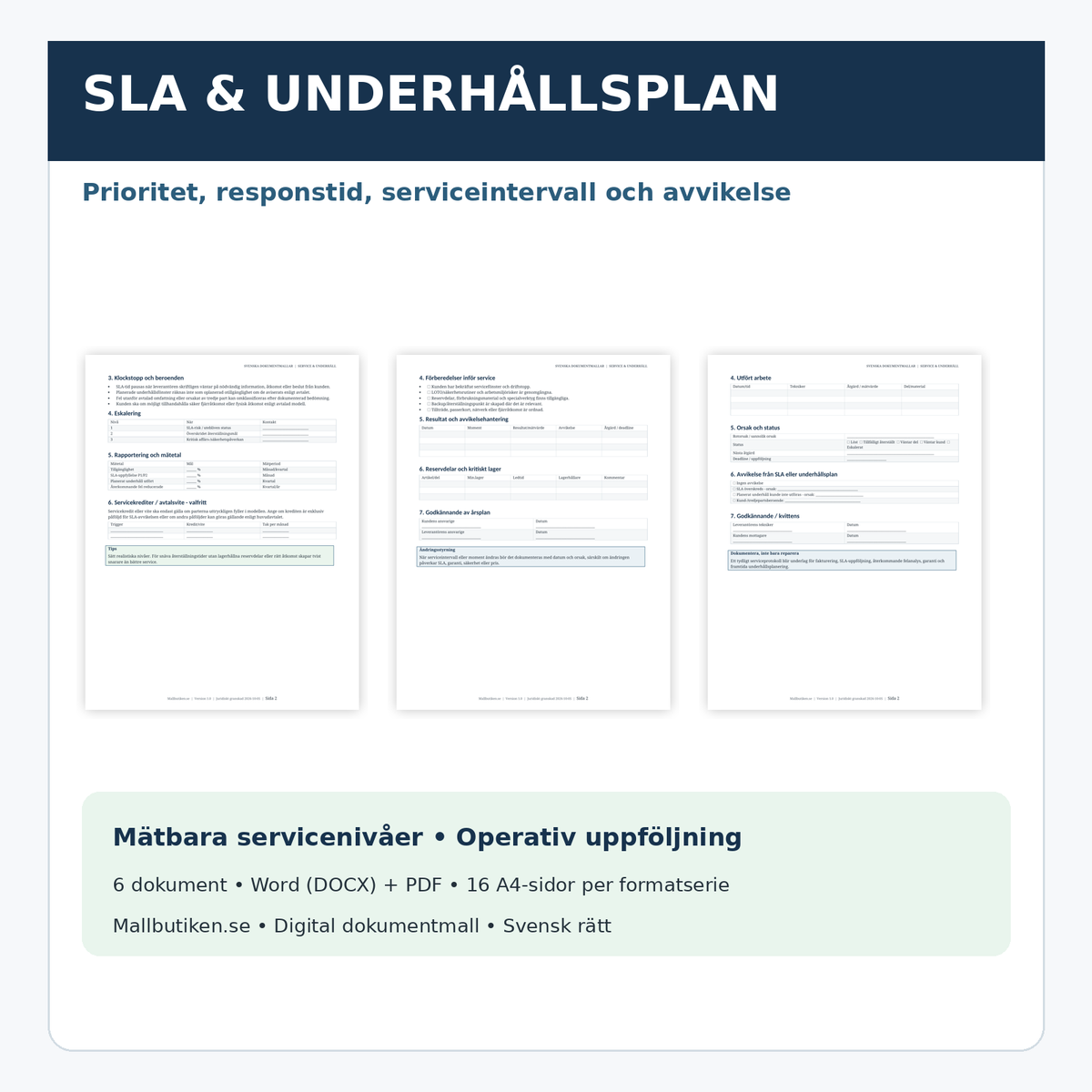 SLA servicelevels felklassning och underhållsplan 2026/2027