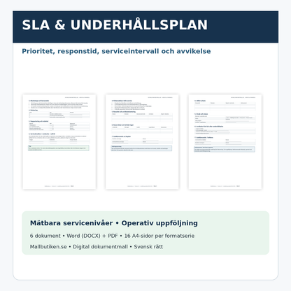 SLA servicelevels felklassning och underhållsplan 2026/2027