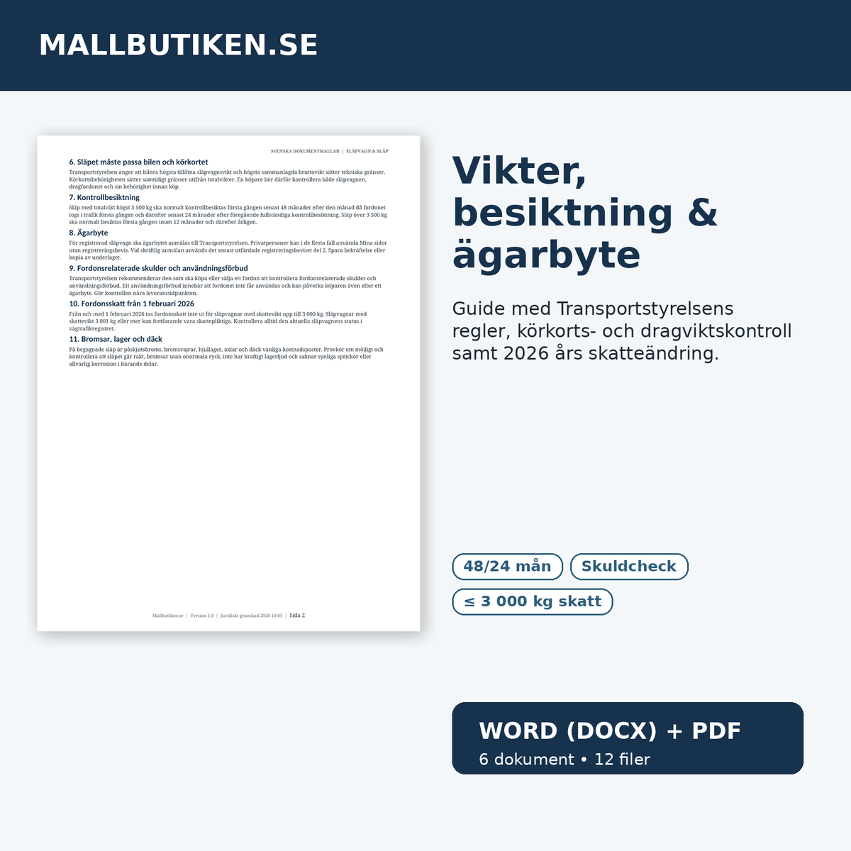 Släpvagn vikter besiktning ägarbyte och skatt 2026/2027 – guide