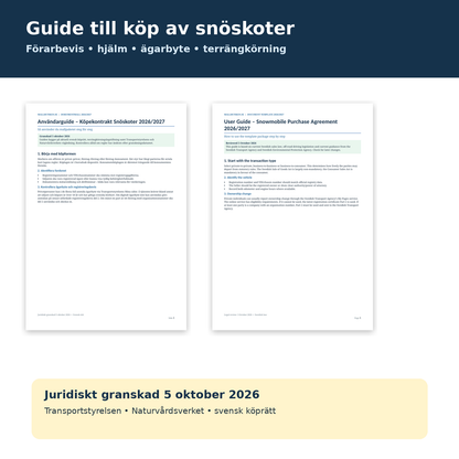 Snöskoter regler ägarbyte förarbevis hjälm terrängkörning guide 2026/2027
