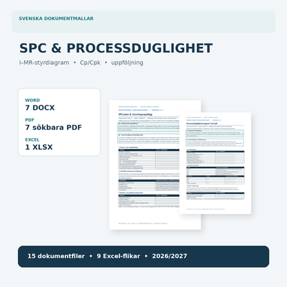 SPC och processduglighet – 7 Word, 7 PDF och Excelverktyg