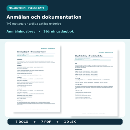 Verkliga mallar för störningsdagbok, bilageförteckning och dokumenterad störningsanmälan