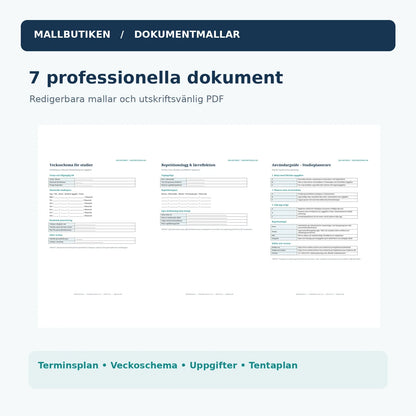 Mallpaket med terminsplan, veckoschema och provplan, Word och PDF