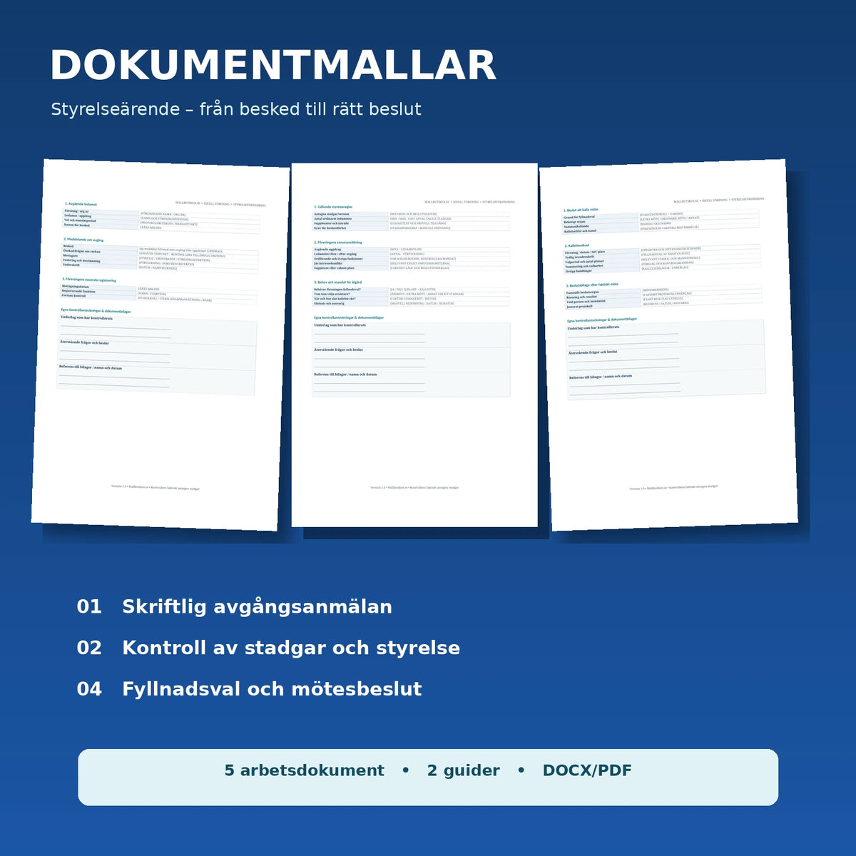 Dokumentmallar för styrelseavgång, stadgekoll och fyllnadsval i svensk ideell förening