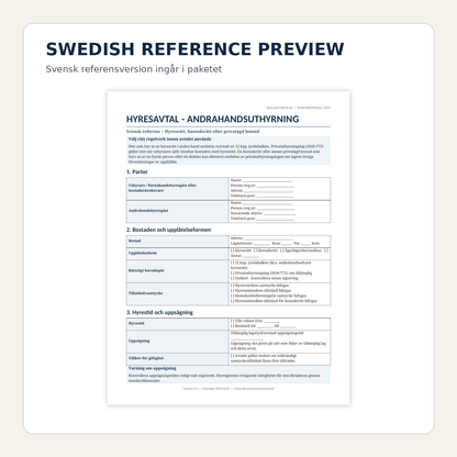 Swedish reference preview included with the English sublease agreement