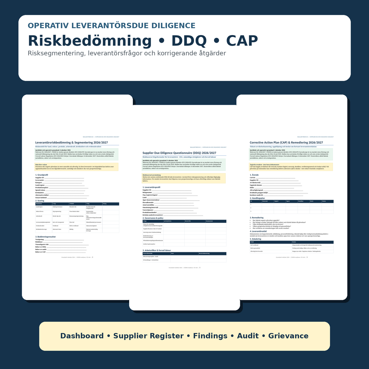 Leverantörsriskbedömning DDQ CAP ESG supplier due diligence 2026/2027