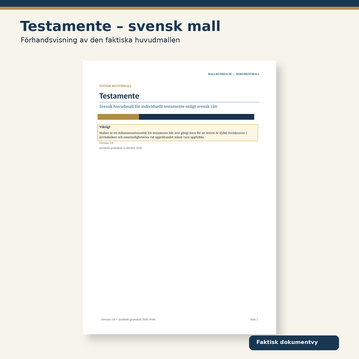 Förhandsvisning av svensk testamentemall enligt svensk rätt