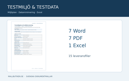 Testmiljö och testdatahantering – huvudbild med 7 Word-, 7 PDF- och 1 Excel-fil