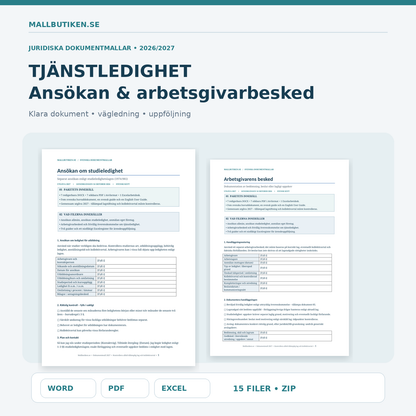 Tjänstledighetsansökan Word PDF Excel 2027 – verklig förhandsvisning studieledighet och arbetsgivarbesked