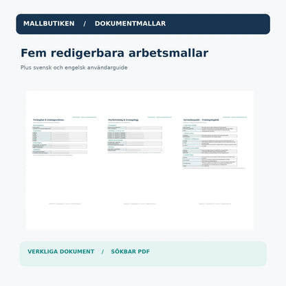 Exempel från träningsschema, styrkelogg och svensk användarguide i Word/PDF