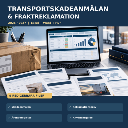 Transportskadeanmälan Fraktreklamation 2026/2027 Excel Word PDF paket
