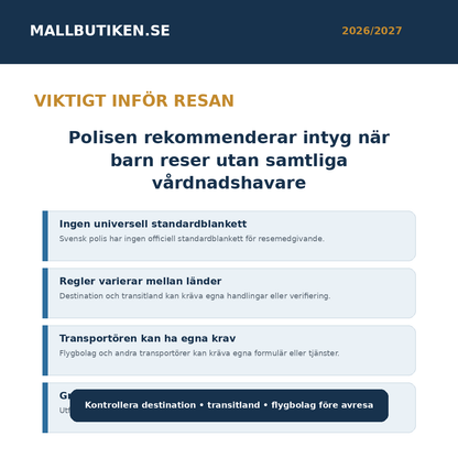 Travel consent minor föräldramedgivande barn resa internationellt 2026/2027