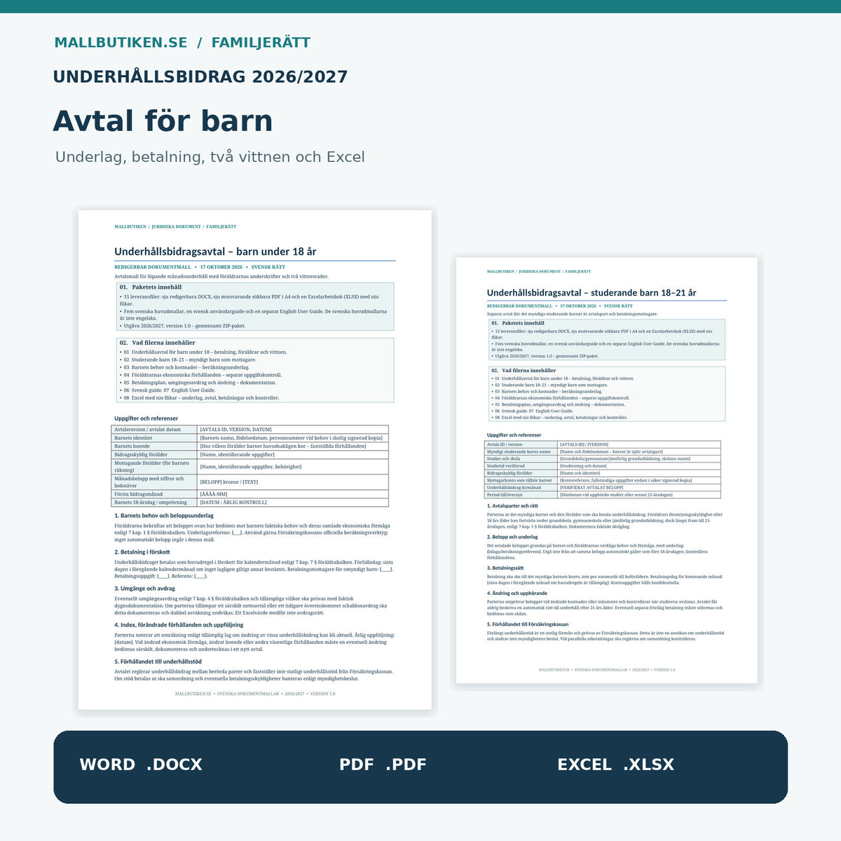 Underhållsbidrag avtal barn 2027 – verkliga förhandsvisningar av Wordmallar och underhållsavtal