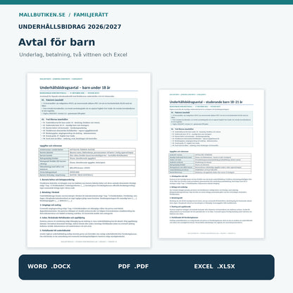 Underhållsbidrag avtal barn 2027 – verkliga förhandsvisningar av Wordmallar och underhållsavtal