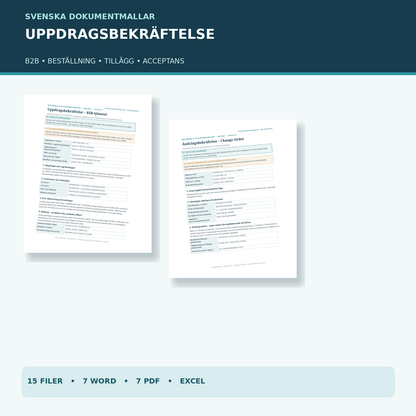 Uppdragsbekräftelse mall B2B Word PDF Excel – verkliga dokumentvyer 2026/2027