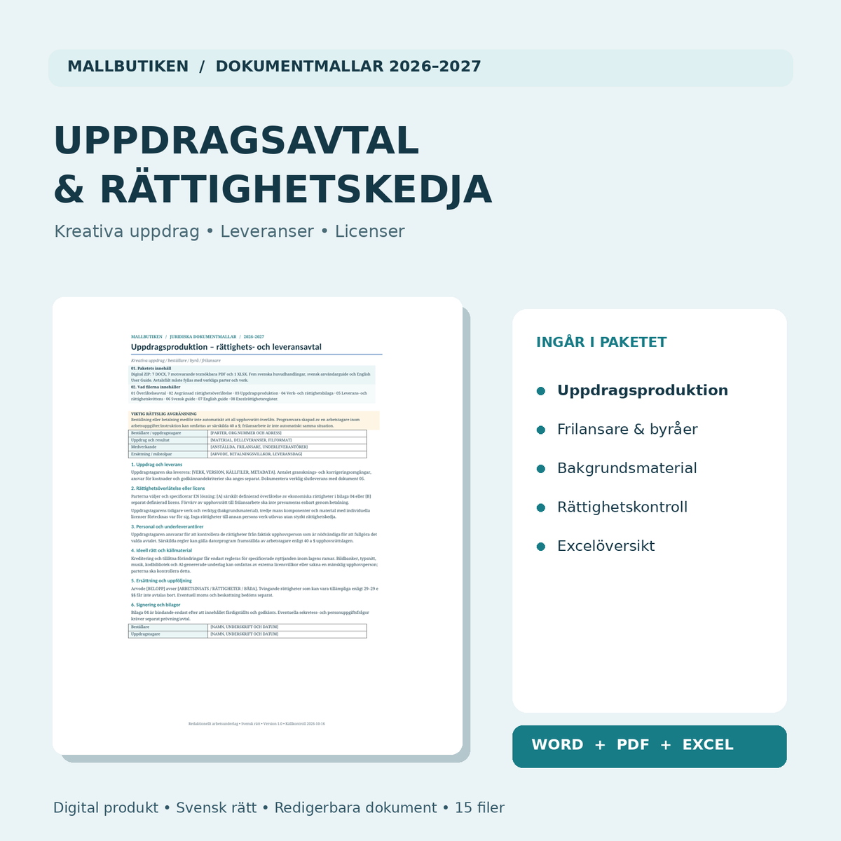 Uppdragsproduktion och överlåtelse av ekonomiska rättigheter – avtal och kontrollbilaga 2027