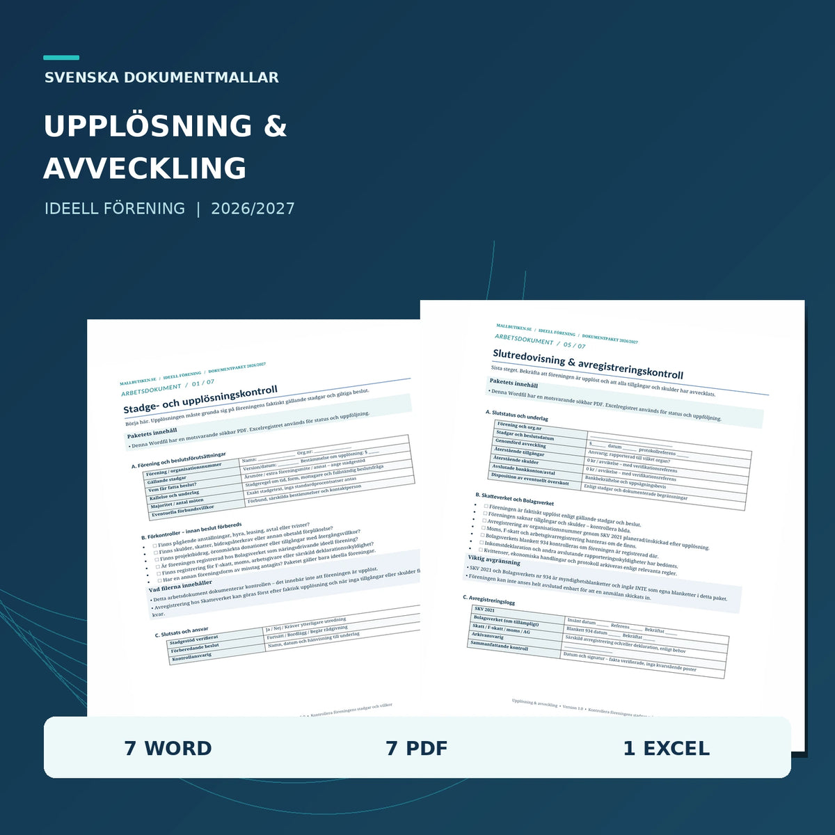 Upplösning och avveckling av ideell förening – mallpaket med Word, PDF och Excel