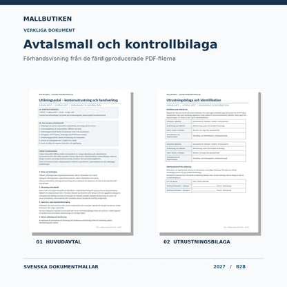 Utlåningsavtal och utrustningsbilaga – förhandsvisning av faktiska dokument