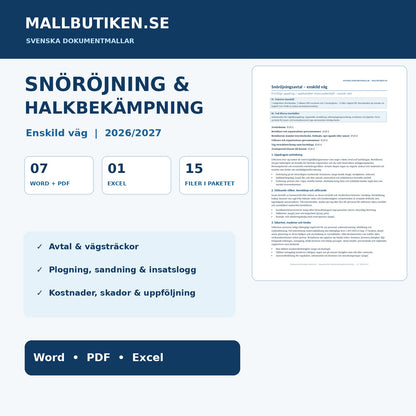 Snöröjningsavtal enskild väg – slutlig avtalsmall Word PDF Excel 2026/2027