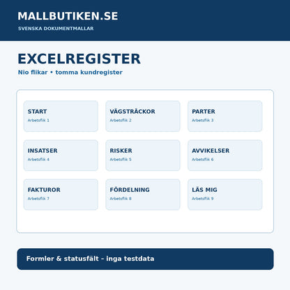 Excelregister för vinterväghållning med nio administrativa flikar