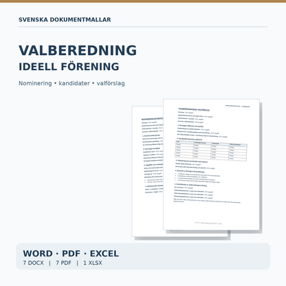 Valberedning för ideell förening – Word-, PDF- och Excelpaket med verklig mallförhandsvisning