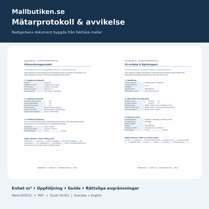 Mätaravläsningsprotokoll och VA-avvikelserapport i Word och PDF